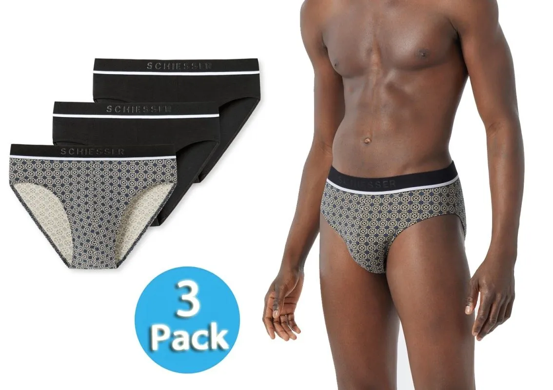 3-pack Men's SCHIESSER Rio Briefs 95/5 - 2x black 1x brown patterned