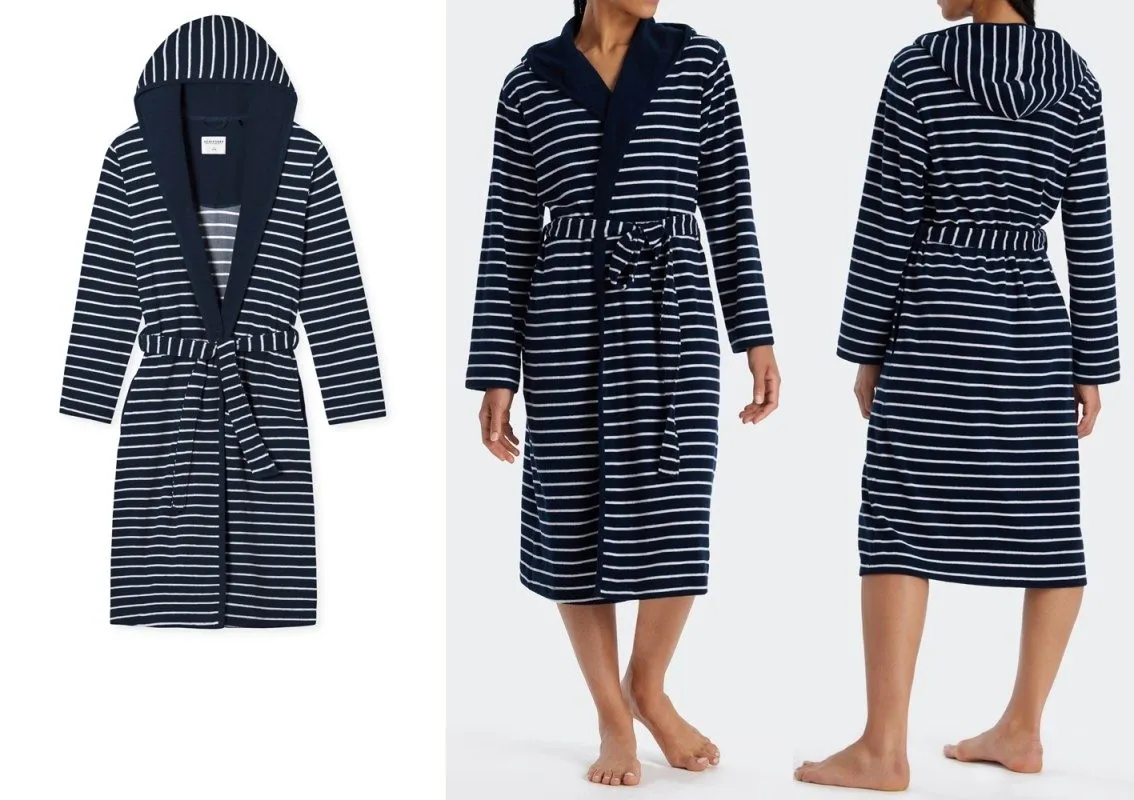 Womens bathrobe SCHIESSER Feather Terry - navy/white striped Womens bathrobe SCHIESSER Feather Terry - navy/white striped