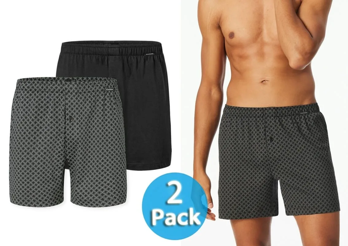 2-Pack SCHIESSER Boxer Shorts Multipacks for Men -black + print 2-Pack SCHIESSER Boxer Shorts Multipacks for Men -black + print
