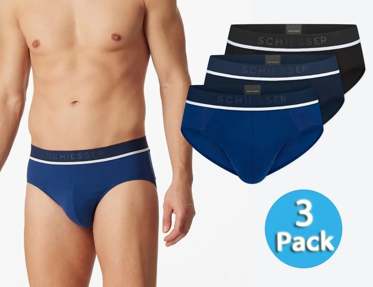 SCHIESSER 95/5 Men’s Rio Briefs 3-Pack - Blue/Black SCHIESSER 95/5 Men’s Rio Briefs 3-Pack - Blue/Black