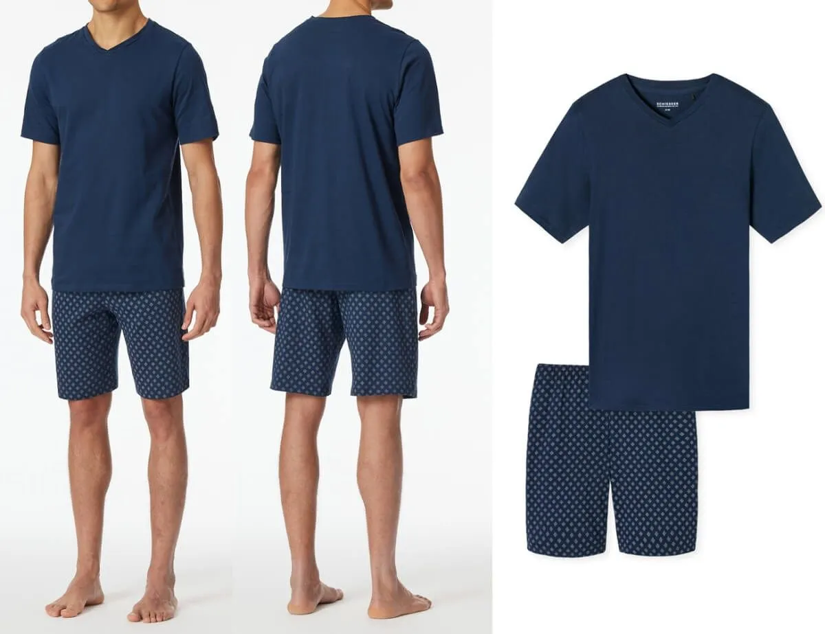 SCHIESSER Men's Casual Essentials Short Pajama Set with Patterned Shorts - Admiral Blue SCHIESSER Men's Casual Essentials Short Pajama Set with Patterned Shorts - Admiral Blue