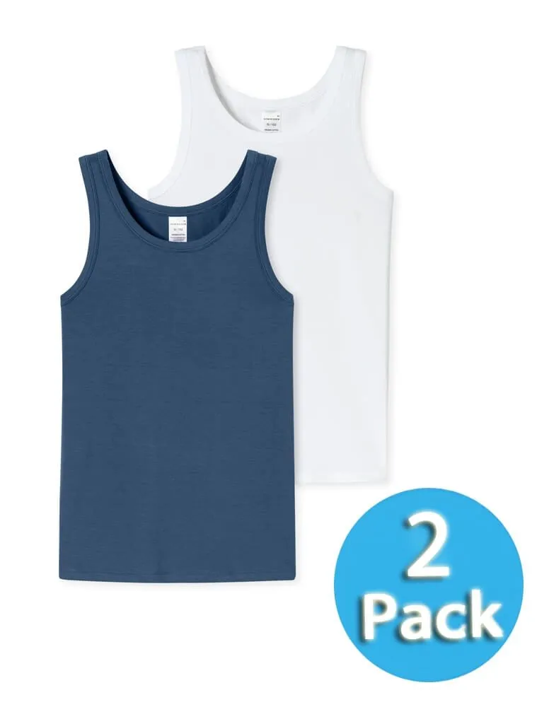 SCHIESSER Boys’ Tank Tops 95/5 in a 2-Pack - White/Blue SCHIESSER Boys’ Tank Tops 95/5 in a 2-Pack - White/Blue
