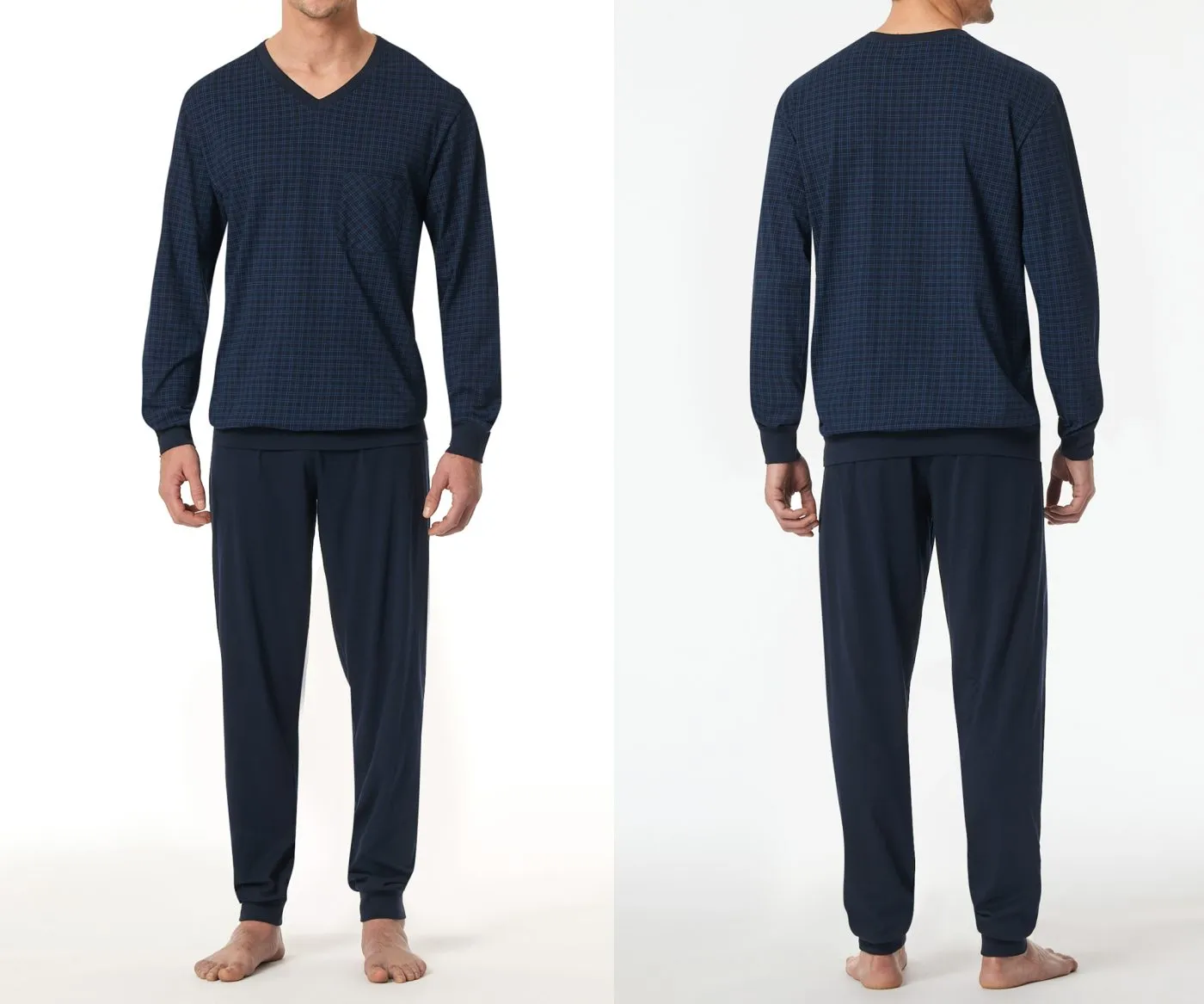 SCHIESSER Men's Long Pyjama Set Comfort Essentials - Midnight blue