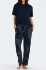 Ladies lounge pants long Schiesser Mix & Relax - dark blue striped – view 2