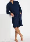 Men's Bathrobe SCHIESSER Essentials Waffle Piqué Look - dark blue – view 2