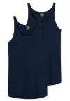 Two men’s undershirts from the SCHIESSER Original Classics collection in soft fine-rib fabric made from 100% supercombed cotton with a comfortable seamless fit. Color navy.