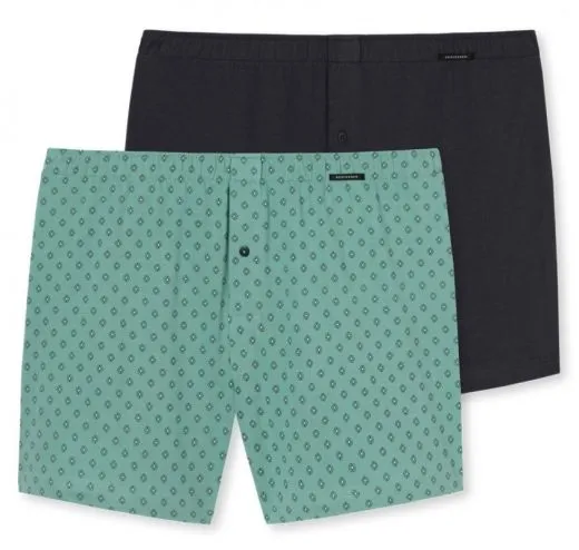 2-Pack Men Boxer Shorts SCHIESSER Essentials anthracite and green 2-Pack Men Boxer Shorts SCHIESSER Essentials anthracite and green