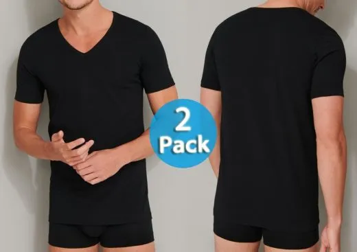 2-Pack Men's V-Neck T-Shirt 1/2 SCHIESSER 95/5 - black 2-Pack Men's V-Neck T-Shirt 1/2 SCHIESSER 95/5 - black