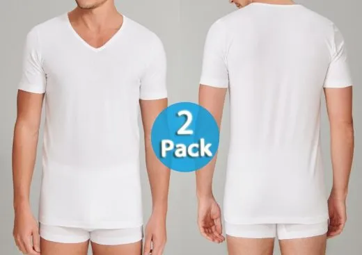 2-Pack Men's V-Neck T-Shirt 1/2 SCHIESSER 95/5 - white 2-Pack Men's V-Neck T-Shirt 1/2 SCHIESSER 95/5 - white