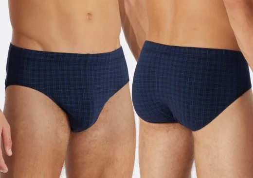 Men's Mini Briefs SCHIESSER Cotton Casuals - dark blue plaid Men's Mini Briefs SCHIESSER Cotton Casuals - dark blue plaid