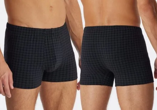 Men's Boxer Briefs SCHIESSER Cotton Casuals - black plaid Men's Boxer Briefs SCHIESSER Cotton Casuals - black plaid