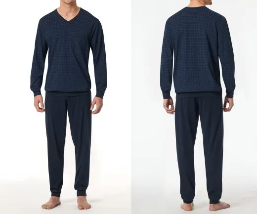 SCHIESSER Men's Long Pyjama Set Comfort Essentials - Midnight blue