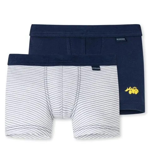 SCHIESSER Boys' Shorts Fine Rib 2-Pack Digger & Stripes - Multicolour