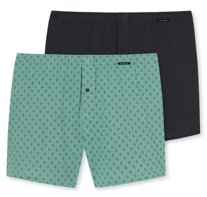 2-Pack Men Boxer Shorts SCHIESSER Essentials anthracite and green 2-Pack Men Boxer Shorts SCHIESSER Essentials anthracite and green