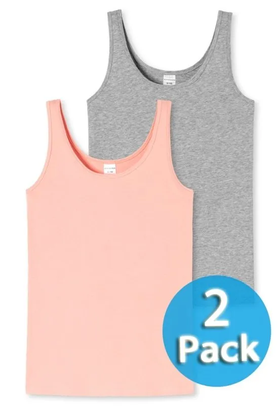 2-Pack of Girls' Vest Top 0/0 Schiesser 95/5 - pink and gray