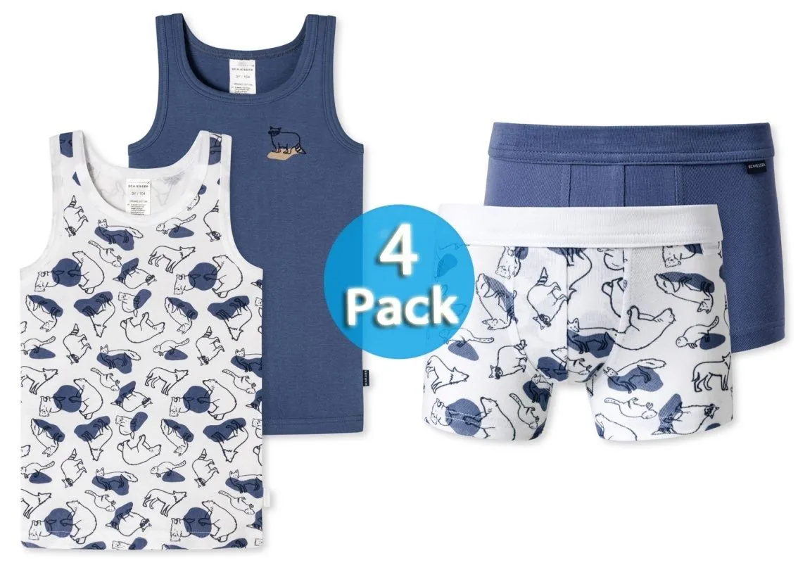 SCHIESSER Underwear Set 4-Pack of Boys' Boxer Briefs ans Shirts - white and blue SCHIESSER Underwear Set 4-Pack of Boys' Boxer Briefs ans Shirts - white and blue