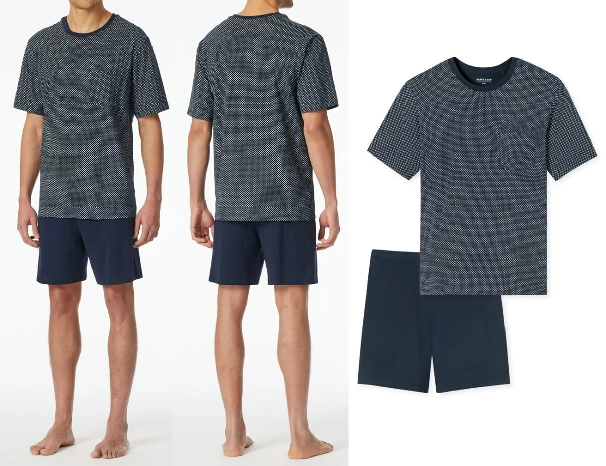 SCHIESSER Men's Comfort Essentials Short Pyjama Set with Patterned Top - Night Blue