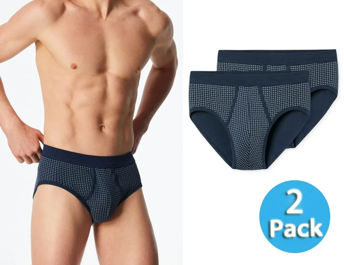 SCHIESSER Men's Classic Daywear Sports Briefs 2-Pack with Pattern and Fly - Admiral Blue