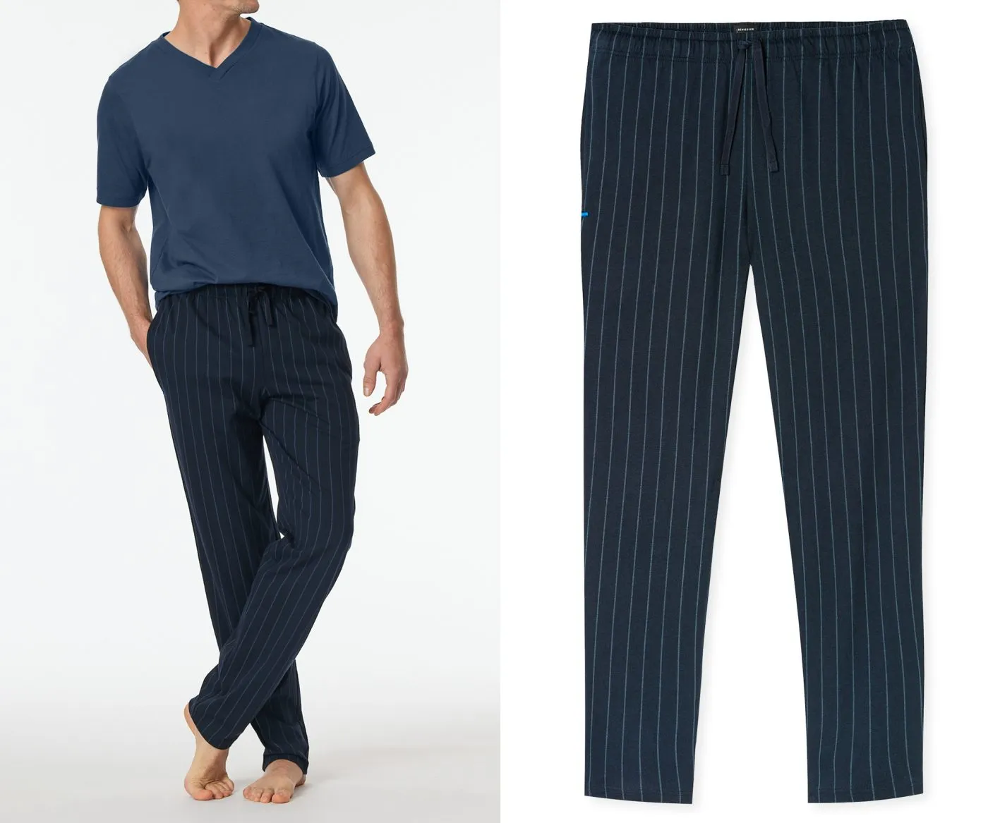 SCHIESSER Men's Long Pyjama Bottoms Mix+Relax - Midnight blue