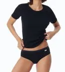 Black women’s briefs from the SCHIESSER Revival Greta collection with classic double-rib fabric, striped elastic waistband, and soft organic cotton quality.