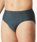 SCHIESSER men's 95/5 Supermini briefs 3-pack in dark blue and green-blue striped. Soft cotton comfort and perfect fit. Up to 20% discount, free shipping and worldwide delivery.