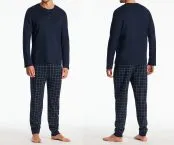 SCHIESSER Herren Schlafanzug lang Fine Interlock mit Knopfleiste - Blau