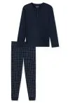 SCHIESSER Herren Schlafanzug lang Fine Interlock mit Knopfleiste - Blau – Ansicht 2
