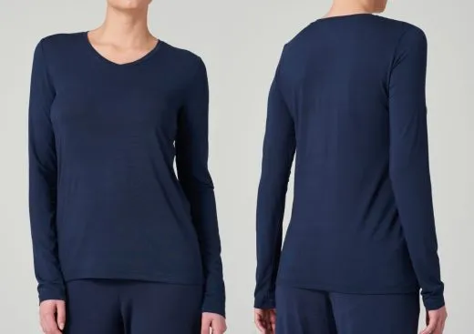 Ladies' Long Sleeve T-shirt V Schiesser Mix & Relax - blue Ladies' Long Sleeve T-shirt V Schiesser Mix & Relax - blue