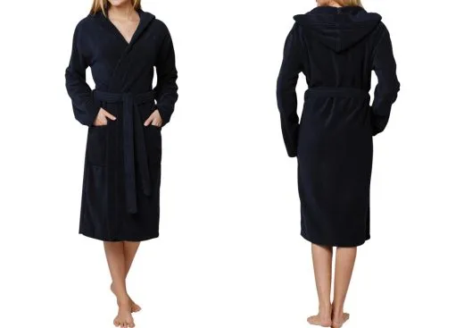 Women's Bathrobe with hood SCHIESSER Essentials - dark blue Women's Bathrobe with hood SCHIESSER Essentials - dark blue