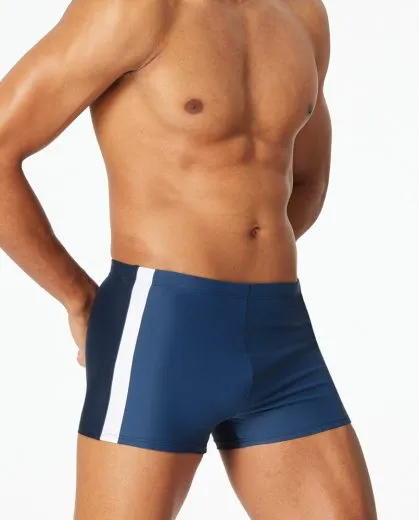 SCHIESSER Men's Aqua Swim Shorts with Leg and Contrast Stripes - Blue