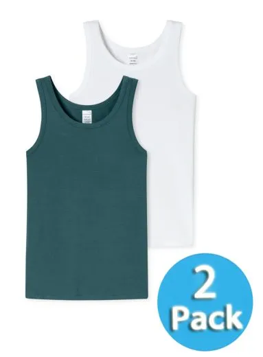 SCHIESSER Boys’ Tank Tops 95/5 in a 2-Pack - White/Green SCHIESSER Boys’ Tank Tops 95/5 in a 2-Pack - White/Green