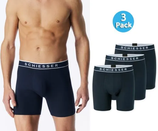 SCHIESSER Men's Long Shorts 95/5 3-Pack - Blue SCHIESSER Men's Long Shorts 95/5 3-Pack - Blue