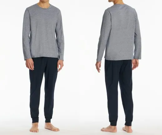 SCHIESSER Men's Long Pyjama Casual Essentials - Blue SCHIESSER Men's Long Pyjama Casual Essentials - Blue