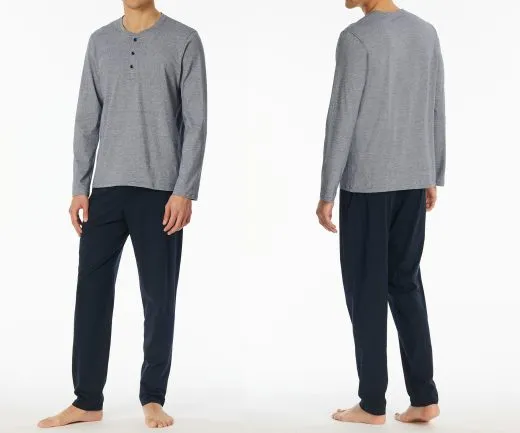 SCHIESSER Men's Long Pyjama Set Casual Essentials - Midnight blue SCHIESSER Men's Long Pyjama Set Casual Essentials - Midnight blue