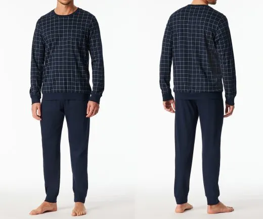 SCHIESSER Men's Long Pyjamas Fine Interlock Checkered - Midnight Blue SCHIESSER Men's Long Pyjamas Fine Interlock Checkered - Midnight Blue
