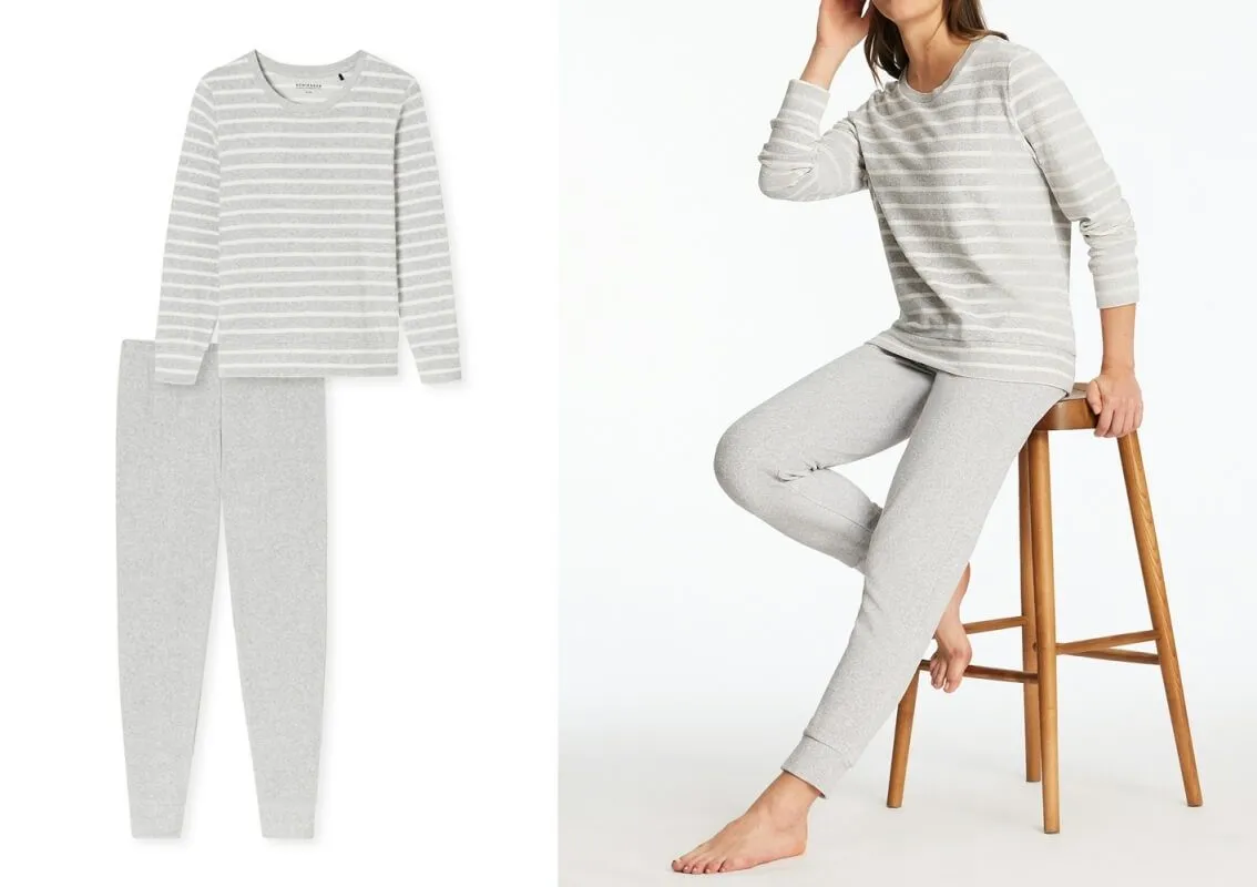 Langer Damenschlafanzug SCHIESSER Casual Essentials - grau Langer Damenschlafanzug SCHIESSER Casual Essentials - grau