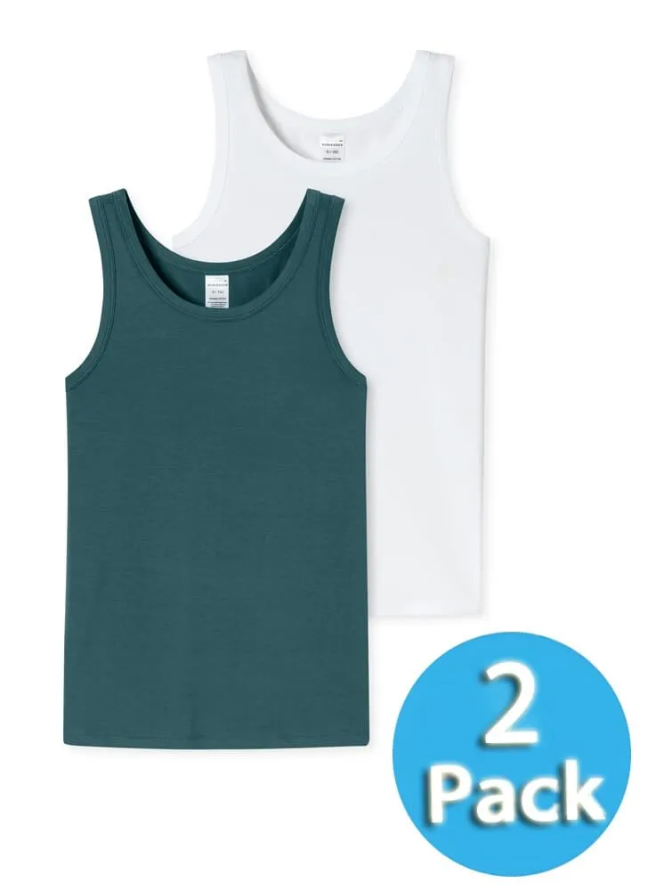 SCHIESSER Jungen Tanktops 95/5 im 2er-Pack - Weiß/Grün SCHIESSER Jungen Tanktops 95/5 im 2er-Pack - Weiß/Grün