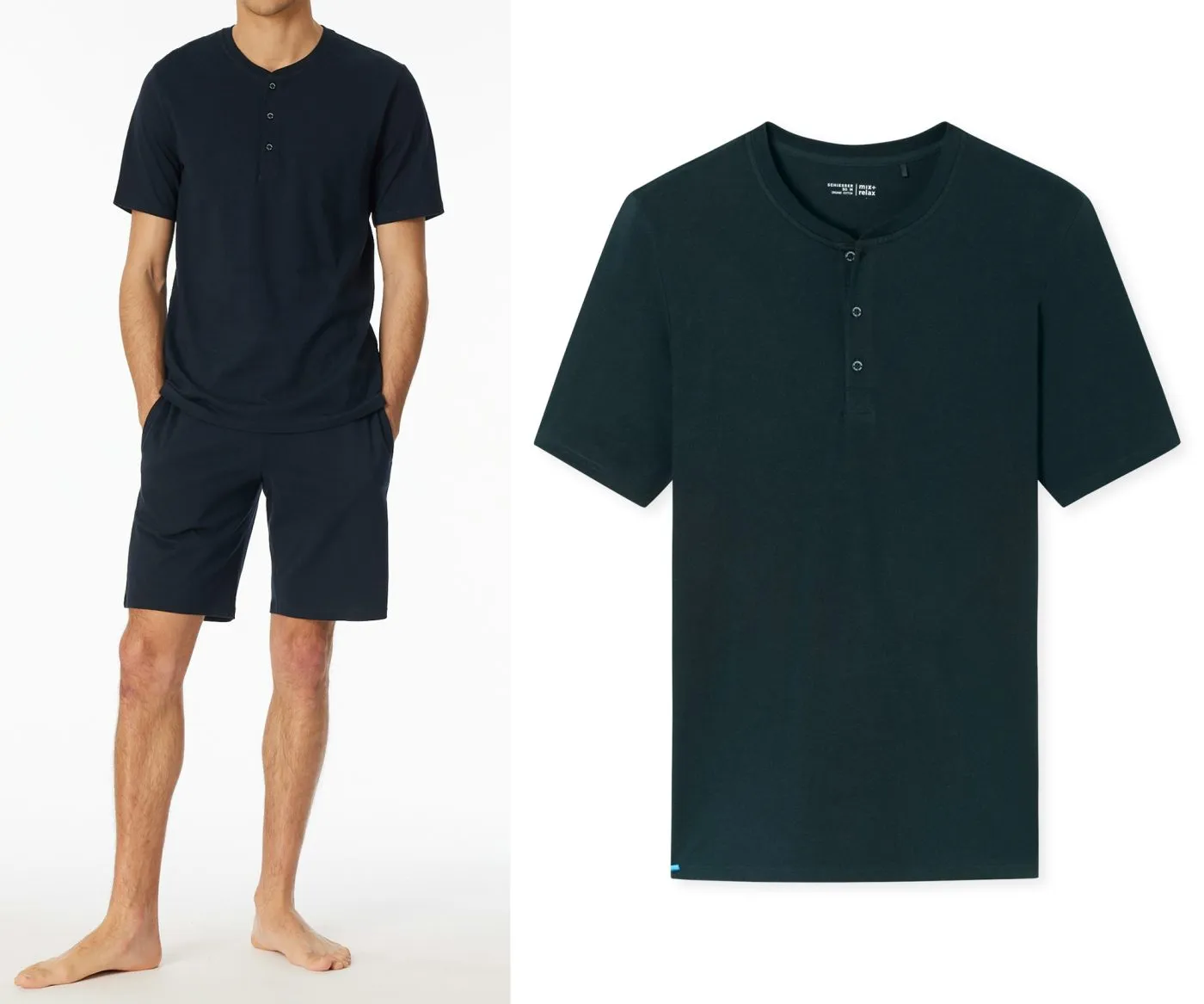 SCHIESSER Herren T-Shirt mit Knopfleiste Mix+Relax - Nachtblau