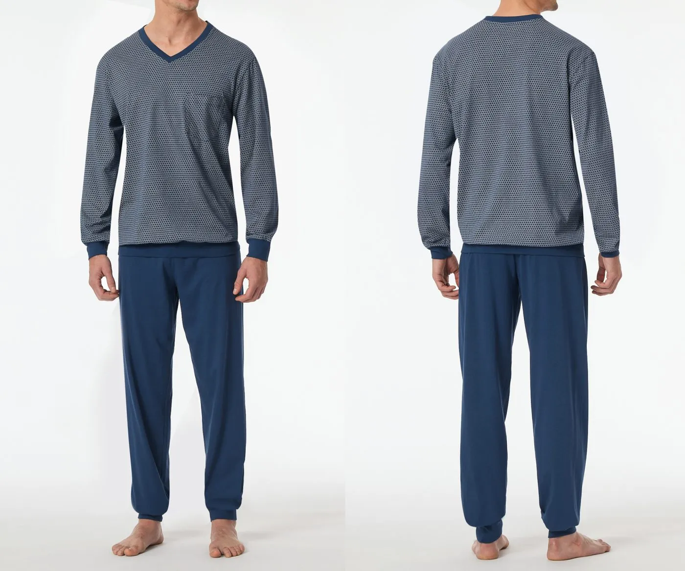 SCHIESSER Herren Schlafanzug lang Comfort Essentials - Blau