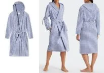 Damen-Bademantel SCHIESSER Feather Terry Grau/Weiß gestreift