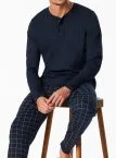 SCHIESSER Herren Schlafanzug lang Fine Interlock mit Knopfleiste - Blau – Ansicht 3