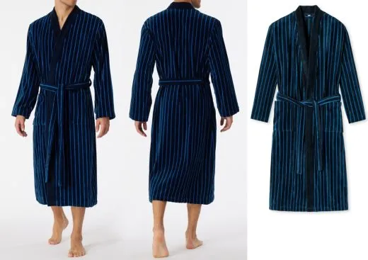 Herren Bademantel SCHIESSER Softvelours Essentials - dunkelblau gestreift Herren Bademantel SCHIESSER Softvelours Essentials - dunkelblau gestreift