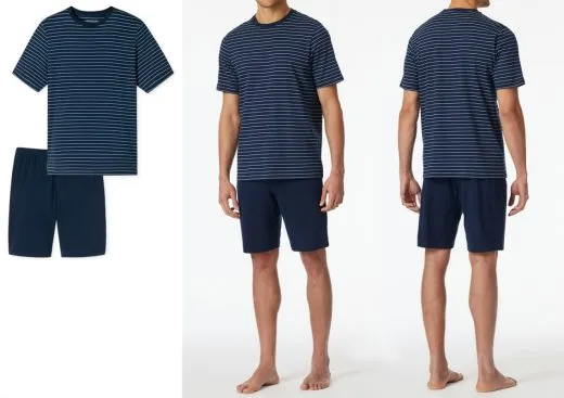 SCHIESSER Herren Schlafanzug Kurz Casual Essentials - blau SCHIESSER Herren Schlafanzug Kurz Casual Essentials - blau