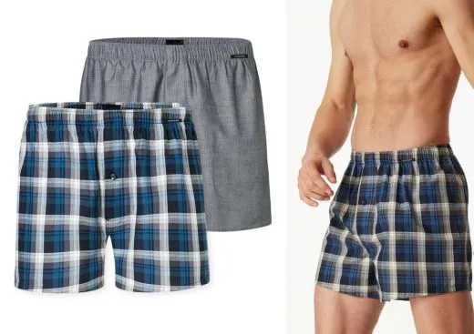 2er Pack Herren Boxershorts SCHIESSER Multipacks - blau kariert + grau 2er Pack Herren Boxershorts SCHIESSER Multipacks - blau kariert + grau