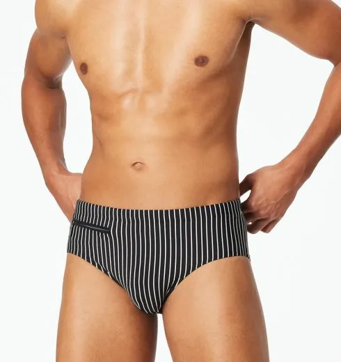 SCHIESSER Herren Bade-Slip Aqua mit Reißverschlusstasche - Schwarz/Weiß