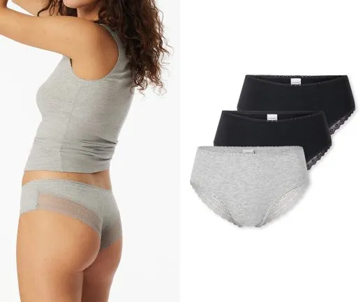 SCHIESSER Damen Brazilian-Slips Modern Multipacks - Schwarz, Graumelange