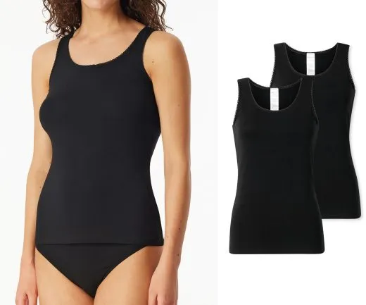 SCHIESSER Damen Trägertop Modern Multipacks Doppelpack - Schwarz