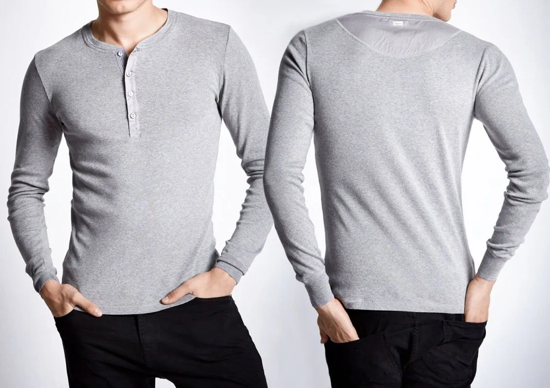 Men's Henley 1/1 Long Sleeve T-Shirt SCHIESSER REVIVAL Karl-Heinz - grey mottled Men's Henley 1/1 Long Sleeve T-Shirt SCHIESSER REVIVAL Karl-Heinz - grey mottled