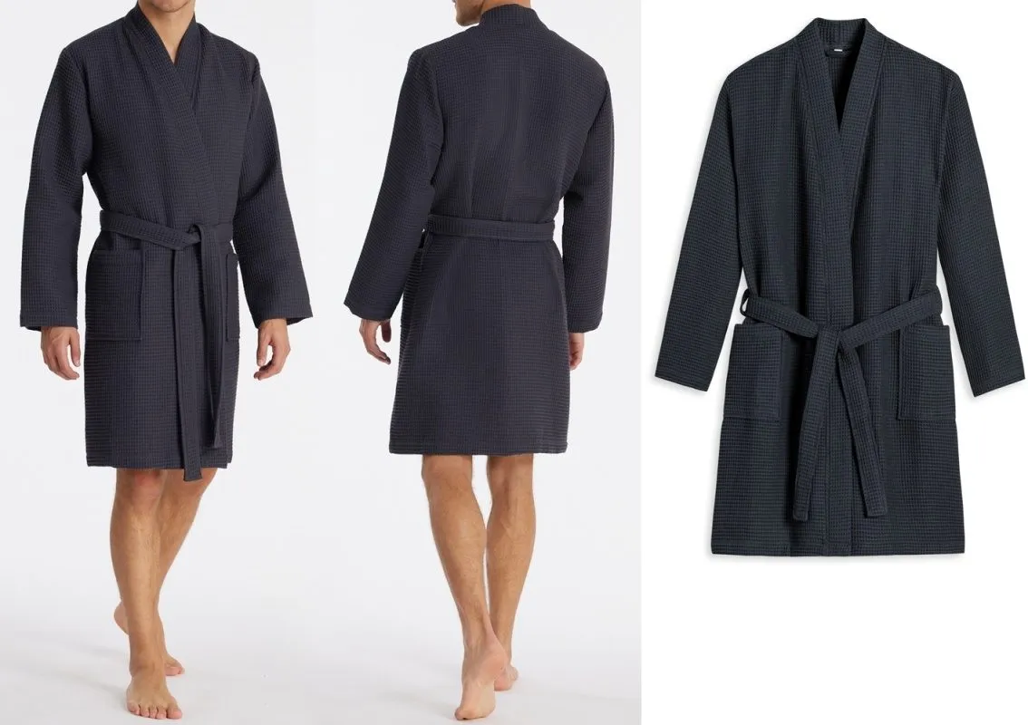 Men's Bathrobe SCHIESSER Essentials Waffle Piqué Look - anthracite Men's Bathrobe SCHIESSER Essentials Waffle Piqué Look - anthracite