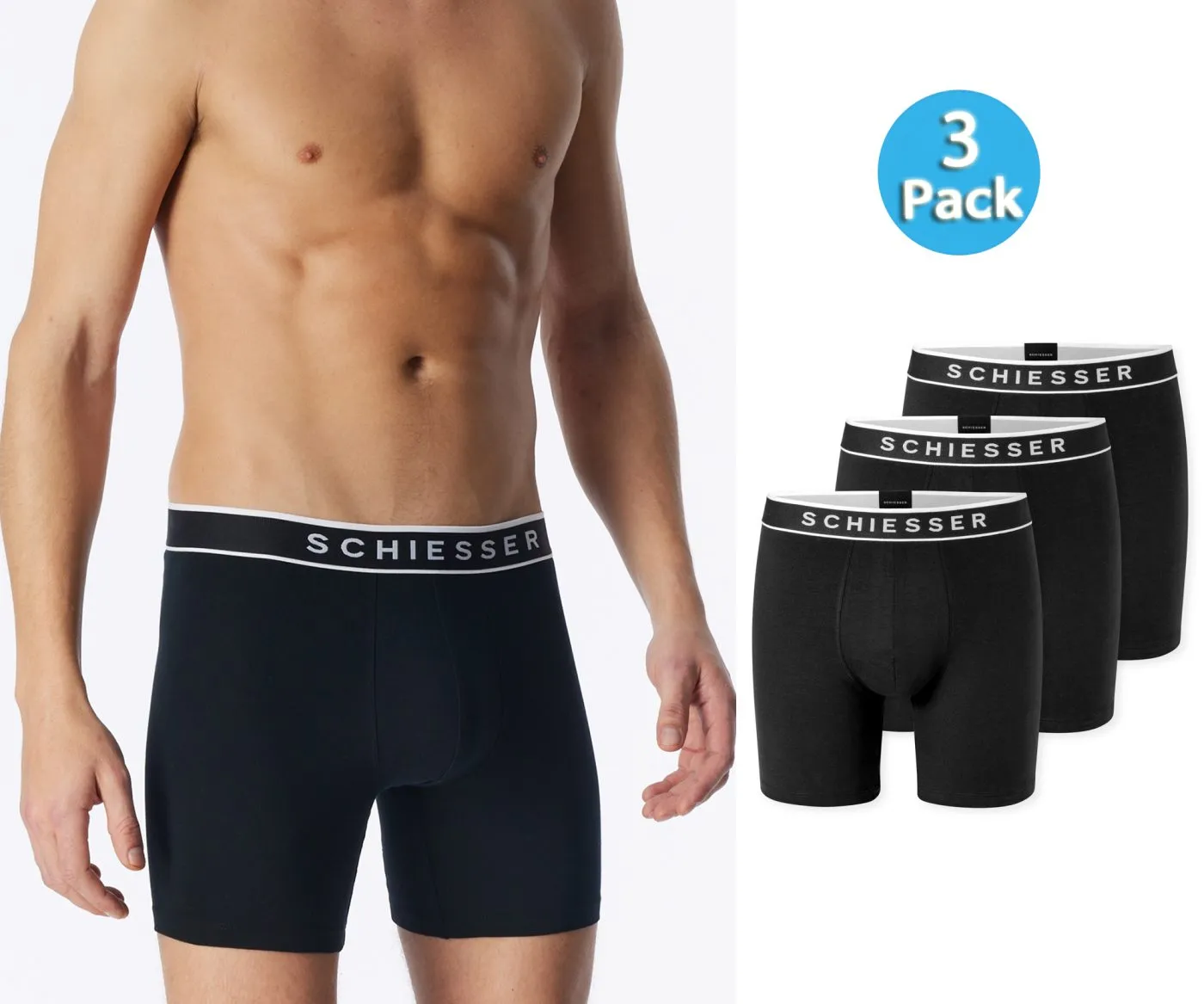 SCHIESSER Men's Long Shorts 95/5 3-Pack - Black